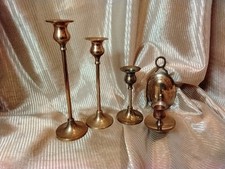 Lot of 3 Vintage Brass Candlesticks Candle Holders & Matching Sconce picture