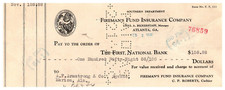 1935 Check Fireman's Fund Insurance Co. Logo First National AF Armstrong Atlanta picture