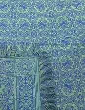 VTG Brentwood Originals MCM Knit Bedspread Green & Blue W/ Cherubs Sz Full picture