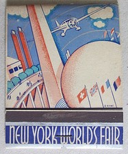 1939 1940 NEW YORK WORLD'S FAIR LG FEATURE MATCHBOOK~PARTIAL~MATCH HEADS REMOVED picture