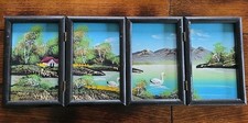 Vintage Mid Century 4 Panel Folding Table Screen Miniature Landscape Painting 3D picture