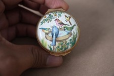 Vintage Bilston & Battersea Enamels Bird Bath Trinket Box Made in England picture