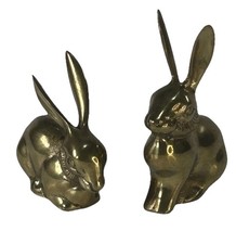 Vintage DOWCO Rabbit Bunny Brass Figurine Set of 2 Made In Korea Mid Century picture