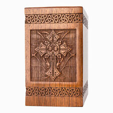 Displayex India Rosewood Engraved Cross Urns for Human Ashes Adult Male picture