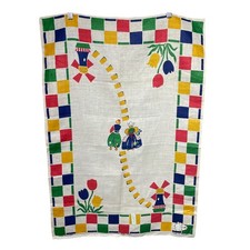 Vintage Richlin Irish Linen Tea Towel 22x32 Dutch Windmill Tulips Multi Folk Art picture