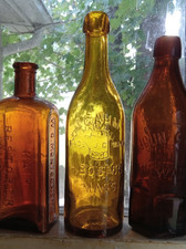 PRETTY YELLOW 1880s J.GAHM MILWAUKEE LAGER BEER BOSTON APPLIED BLOB TOP NICE picture