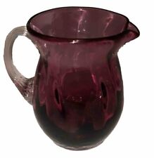 Adorable Vintage Cranberry Glass  Applied Clear Handle Pitcher Creamer ￼#2 picture