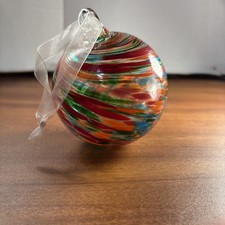 Hand blown  glass ornament ball Almost 5 Inches Tall  Round picture