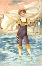 Bathing Beauty Posing w/ Towel EMBOSSED c1900s-10s Vintage Postcard bhn picture
