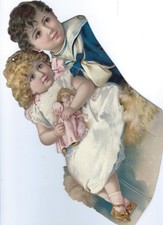1888 RARE Chromo, PRECIOUS BOY & GIRL, Antique Victorian Die-Cut Scrap, 12