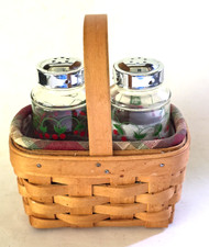 Longaberger 2002 Salt & Pepper Basket Set plaid liner, Protector & Shakers picture