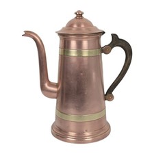 Antique 1900's English Handmade Copper Brass Coffee Tea Pot W/ Wooden Handle 12