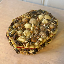 Vintage Seashell Trinket Box Handmade Coastal Jewelry Box Red Velvet Lined picture