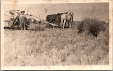 Farmer Horse Drawn Wagon Farm Scene RPPC Real Photo Postcard Antique VTG picture