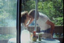 c1970's 35mm Slide Couple Kissing on Wooden Deck Outdoor Summer Man Woman Window picture