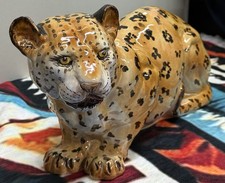 Antique Italian Ceramic Leopard Vintage 1960s Porcelain Cheetah Sculpture Jaguar picture