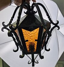 Vintage Mcm Swag Spanish Amber Gothic Wall Lamp Wrought Iron picture