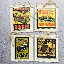 Metal Outdoors Camping Fishing Fisherman Design Christmas Ornament Lot of 4 picture