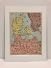 Vintage 1956 Rand-McNally Map of DENMARK - pre-matted ready to frame 16 x 12  picture