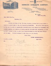 Simmons Hardware Co Inc 1902 WD Simmons St Louis Letterhead Billhead TC28 picture