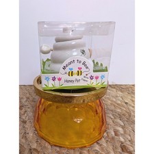4 inch Small Ceramic Honey Pot w/ Wooden Honey Dipper