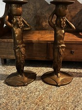 2 Cast iron Grecian Statuetto candlesticks by Decorative Arts League picture