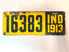 1913 Indiana nice original porcelain license plate tag 16383 First year of issue picture
