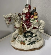 Fitz Floyd Winter Garden Red Santa On Horse Music Box Here Comes Santa Claus picture