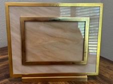 Vintage TAITÙ Italy Brass & Polished White Onyx Picture Frame - MCM picture