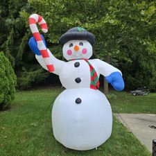 GEMMY AIRBLOWN INFLATABLE SNOWMAN 8 FT CANDY CANE CHRISTMAS HOLIDAY picture