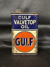 Vintage Gulf Valvetop Oil Can One Pint Antique Oil Can Petroliana picture
