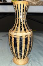 Vintage Garden Path Hand Woven Straw Basket Vase w/Enamel Leopard Print Inserts picture