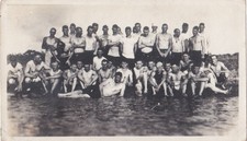 Vintage photo - Handsome guys socialize shirtlessly, pre-swim - Gay interest picture