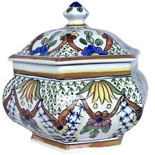 Ceramics de Coimbra Portugal SEC XVII Ceramic Bowl Hand Painted Hexagon w/Topper picture