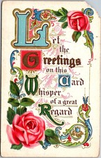 Antique 1918 Greeting Postcard Rose Pink Embossed Handwritten Message Back picture