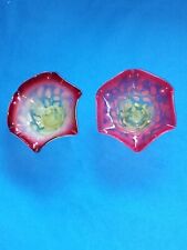 2 pcs Antique Cranberry Uranium Vaseline Glass Sugar Ice bowl Opalescent Flower picture