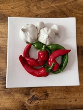 Vtg Bertinazzo Italy Ceramic Chili Pepper Garlic 3D Plate Majolica Centerpiece picture
