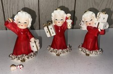 VTG Rare Set Angel Shopper Girl Trio by Fine A Quality Japan Ceramic 4.25” Tall picture
