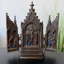 Veronese Crucifixion Triptych Icon Bronze Finish Religious Statue Decor Gift picture