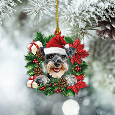 Personalize Schnauzer Dog Christmas Wreath Ornament, Funny Dog Ornament Decor picture