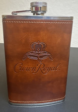 Crown Royal **NEW** Stainless Steel Leather Wrapped 8OZ Hip Flask-Approx. 6