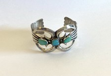 Vintage 40’s Navajo Sandcast Sterling Turquoise Cuff Bracelet picture