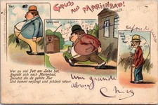 Vintage 1900s GRUSS AUS MARIENBAD Germany Postcard Comic Greetings w/ Cancel picture