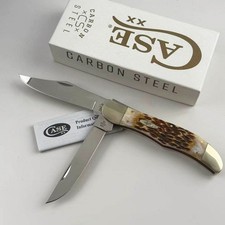 New Case xx 30093 Jigged Amber Bone Carbon Folding Hunter Knife (No Sheath ) picture