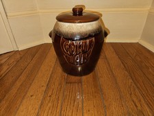 Vintage Kathy Kale McCoy Pottery Brown Drip Glaze Cookie Jar With Lid 9” Tall picture