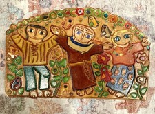 Vtg Folk Art Spanish Wedding Plaque ARACENA-style MCM Stamped picture