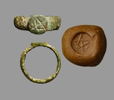 Ancient Roman / Late Antique Gnostic Protective Pentagram Magic Ring 200AD picture