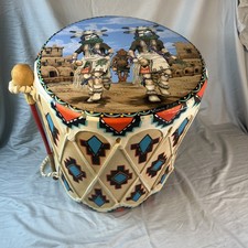 Duane Dishta Zuni Pueblo Painted Drum With Beater 15.5