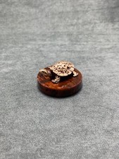 Art Deco Turtle Figurine Cast Bronze Statuette Sculpture Base In Obsidian Stone picture