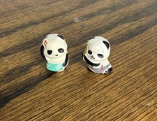 Mini Panda Figurines Pair Hand Painted Kawaii asian Decor tiny  Figure picture